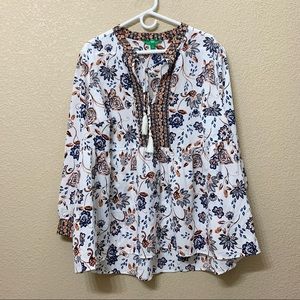 Dip Women Long Sleeve Tiered Boho Blouse Floral Print Size 1X